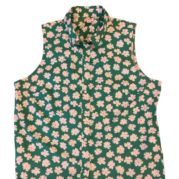 J. Crew Sleeveless Green Floral Print Collared Sleeveless Top size XL - Picture 1 of 7